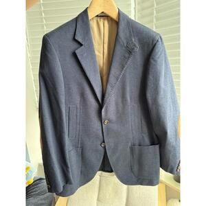 Brunello Cucinelli Navy Wool Cashmere Jacket with Suede Elbows size 50